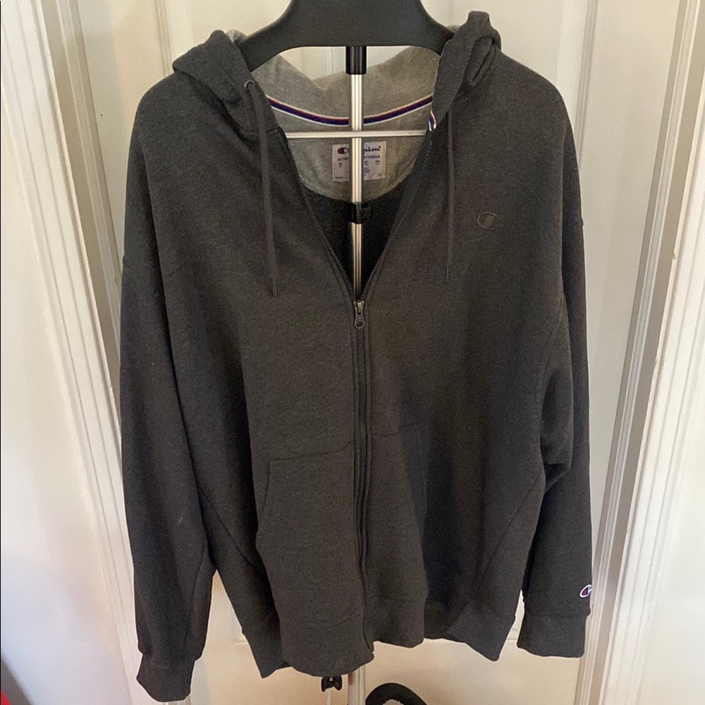 Champion Men's Zip Up Hoodie - Dark Gray